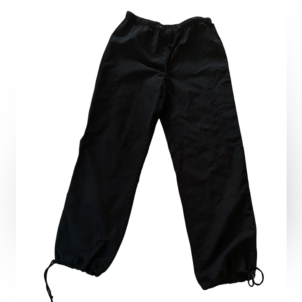Vtg Urban Groove Black Parachute Harem Soft Straight Wide Leg Cargo Pants - Picture 5 of 13